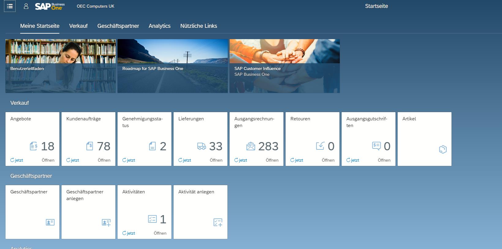 Screenshot SAP Business One