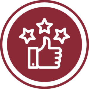 Icon für Zufriedneheit mit 3 Sternen und Daumen hoch