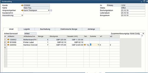 Screenshot Anwendung SAP Business One